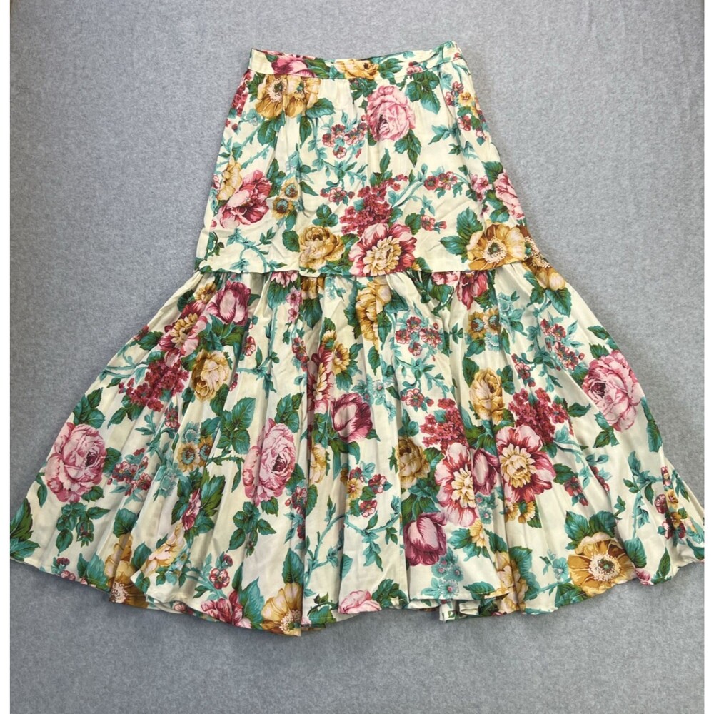 Carole Little Saint Tropez West Maxi Skirt 10 Pink Floral Tiered Cottagecore